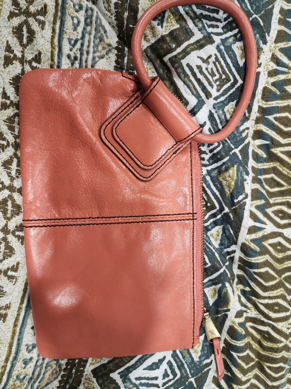 HOBO Coral Leather Wristlet Bag with Dark Stitching